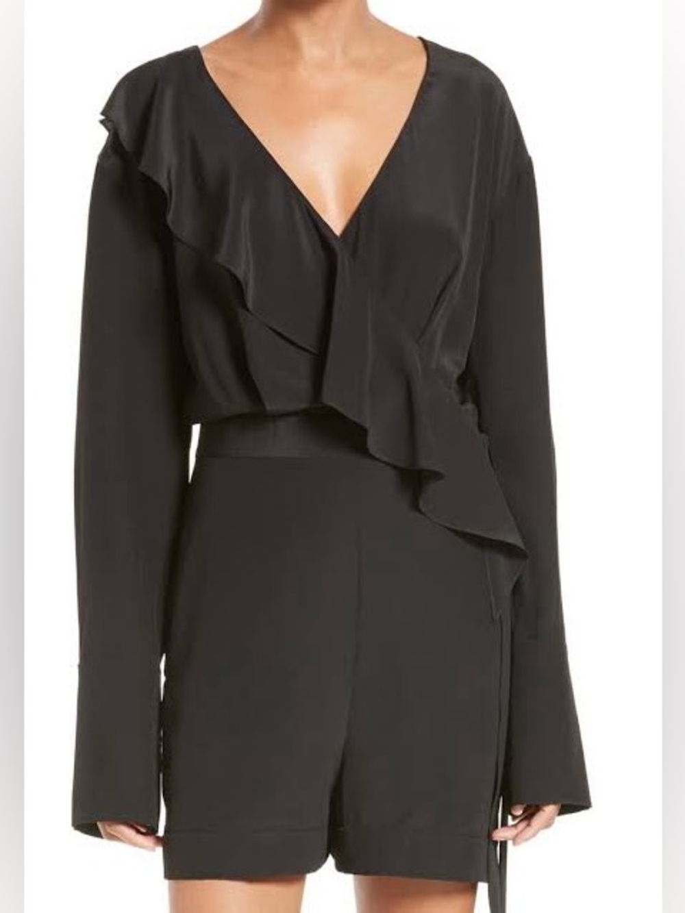 Diane von Furstenberg Long Sleeves Romper | Black | Size 12 | 100% Silk